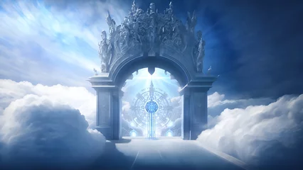 Fotobehang Heaven's gate among the clouds - Generative AI © alpermer