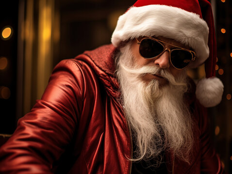 Cool modern Santa Claus in sunglasses