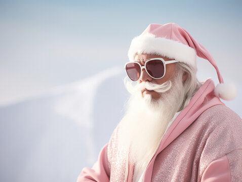 Cool modern Santa Claus in fancy pink costume
