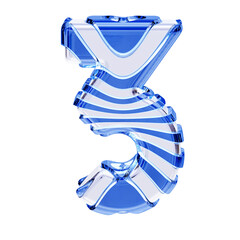 White symbol with blue straps. number 3