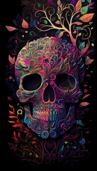 Colorful Ornamental Skull Pattern: A Vibrant and Intricate Design for Bold and Edgy Decor
