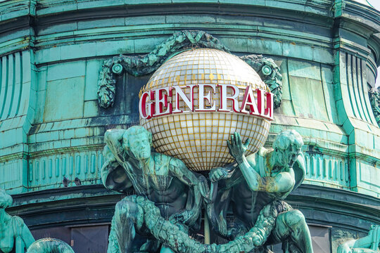 Wien, Austria - August 2023 Generali building, decorated with sculptures, located at Albertinaplatz square, in the historic city center.