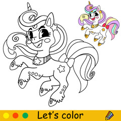 Cartoon unicorn kids coloring book page vector 5