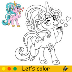 Cartoon unicorn kids coloring book page vector 9