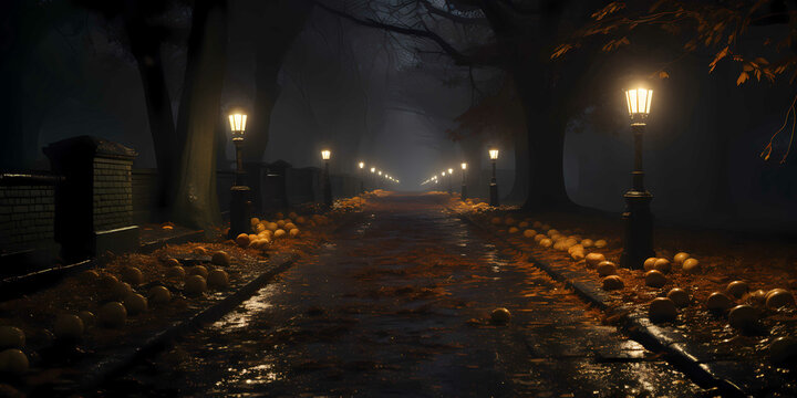 a mysterious alley with a mysterious atmosphere, halloween, horror, scary, frightening