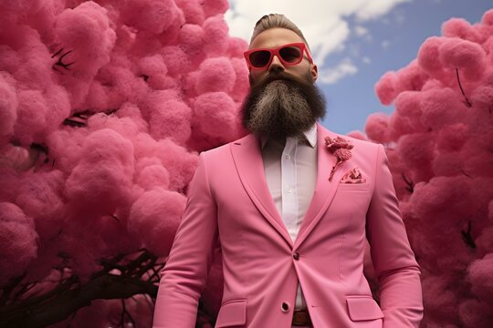 man wear pink suit in pink world