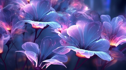 Wallpaper with futuristic flowers, featuring a background of neon-glowing blossoms