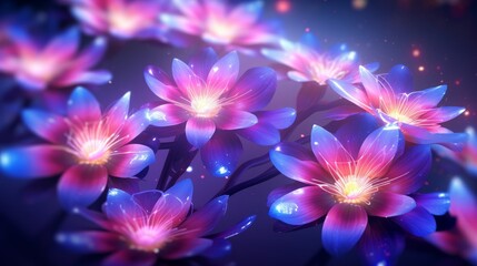 Wallpaper with futuristic flowers, featuring a background of neon-glowing blossoms