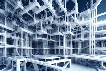 Background structures with geometric shapes in abstract architectural 3d depiction