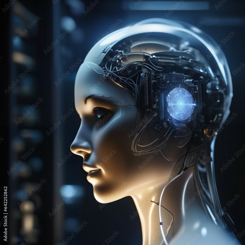 Aufkleber a cyborg robot woman. android with a female face. artificial super intelligence. artificial general 