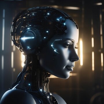 A Cyborg Robot Woman. Android With A Female Face. Artificial Super Intelligence. Artificial General Intelligence. Technology Concept. Neural Network. Futuristic Robotic. AGI. ASI. Generative AI