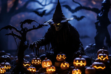 Scary Halloween pumpkin head jack lantern. Halloween concept.