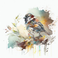 Sparrow in Wild: A Majestic Watercolor Painting with a Wide Design, Perfect for Nature Lovers and Art Enthusiasts