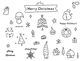 クリスマスのシンプルでかわいい線画のイラストセット