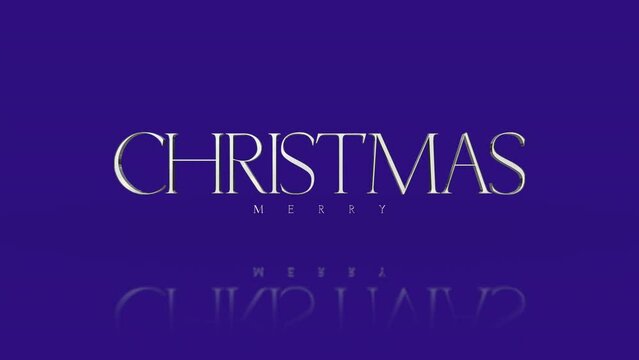Elegance and fashion Merry Christmas text on blue gradient, motion promo, winter and holidays style background