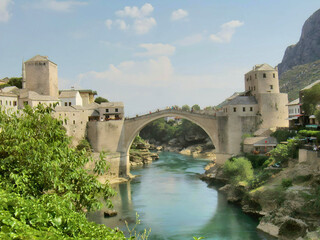 Fototapeta na wymiar Bridge in Mostar, Bosnia and Herzegovina