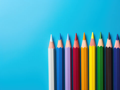 Color pencil lines isolated on blue background