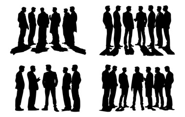 Silhouettes of men in discussion brainstorming talking collaborating
