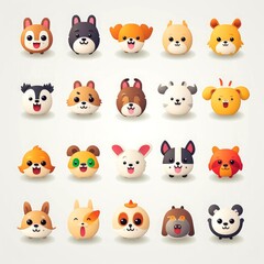 Obraz na płótnie Canvas Set of animal faces, face emojis, stickers, emoticons,cartoon funny mascot characters face set, Generative AI illustration