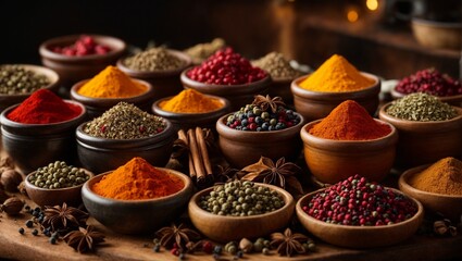 Fototapeta premium Spice Sensation: A Flavorful Array of Kitchen Spices