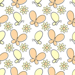 butterfly hand drawn seamless pattern on white background