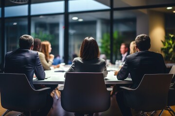 Business Meeting surrounding table with co-workers