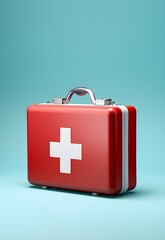 An image of a medical box portrayed in pop art and minimalist style, symbolizing essential health...