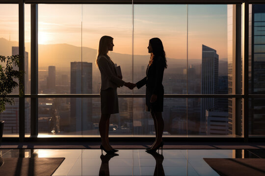 Businesswomen handshake for teamwork of business merger and acquisition,successful negotiate,hand shake,two businesswoman shake hand with partner to celebration partnership and business deal