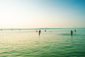 View of the Lake Balaton in the evening.Summer season.