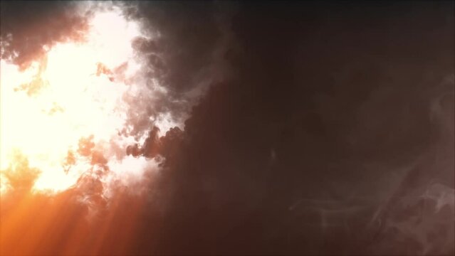 Lightning discharge and light effects in the clouds. Thunderclouds in bright flashes of lightning. Bad weather. Looped
