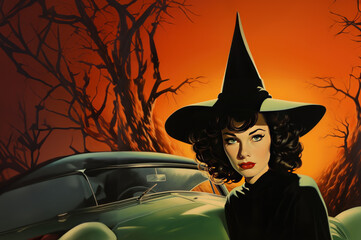 Vintage Retro Witch background created with Generative AI technology