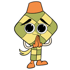 Ketupat rice cake cartoon illustration