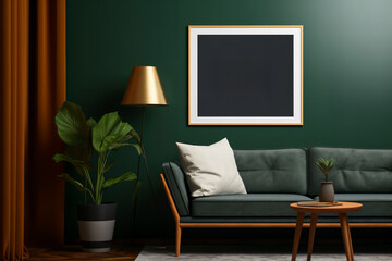 Poster frame mockup in green Scandinavian style interior
