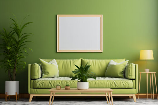 Poster frame mockup in light green Scandinavian style interior