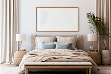 Fototapeta na wymiar Poster frame mockup in a minimalist bedroom