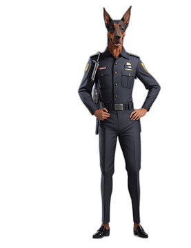 Stylish Doberman-headed police, full body image