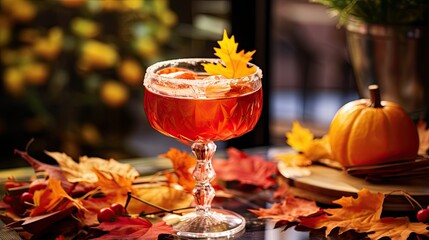 Portrait a glass cocktail with pumpkin on the table AI Generative