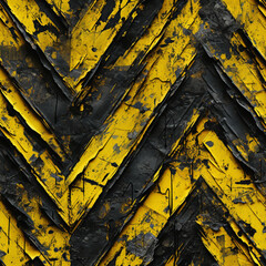 Construction themed chevron seamless pattern, black and yellow, with peeling paint
