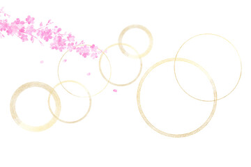 水彩で描いた桜　金色の曲線の背景　日本の伝統美　和風