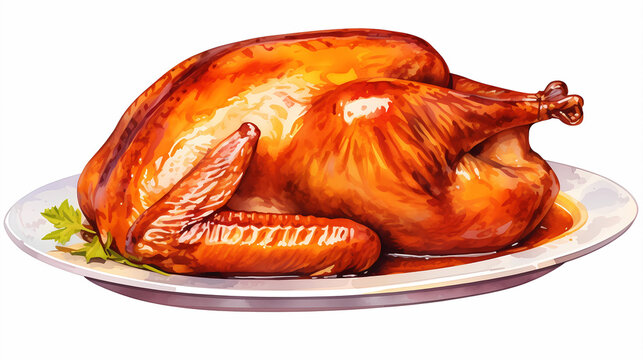 hand drawn cartoon thanksgiving food roast turkey illustration
