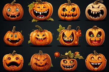 Set of halloween pumpkins, funny faces