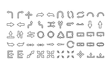 50 premium arrow icon pack in outline style isolated on white background