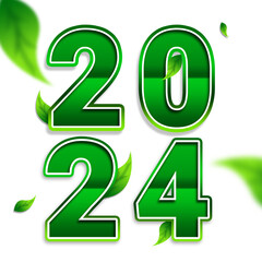 Happy new year 2024 with Green Leaves, for poster, banner, greeting and new year 2024