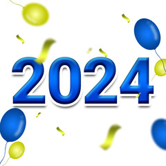 happy New Year 2024 blue Text with balloon, for poster, banner, greeting and new year 2024