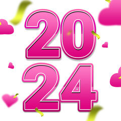 happy new year 2024 pink color with love, for poster, banner, greeting