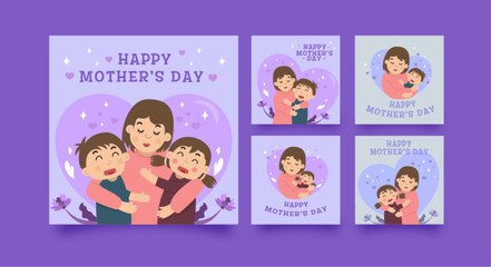 Set of happy mothers day social media flat Vector