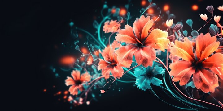 beautiful abstract teal pink orange night photo floral design background banner. beautiful Generative AI AIG32