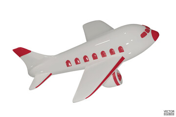 Naklejka premium Airplane 3d vector cartoon icon. Airplane isolated on white background. Summer Journey, Time to Travel concept. 3D vector illustration.