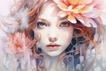 Beautiful Ethereal Portrait of a flower girl. beautiful Generative AI AIG32