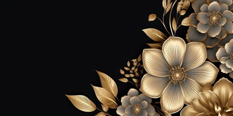 Beautiful abstract black and gold luxury pencil drawing floral design background banner. beautiful Generative AI AIG32
